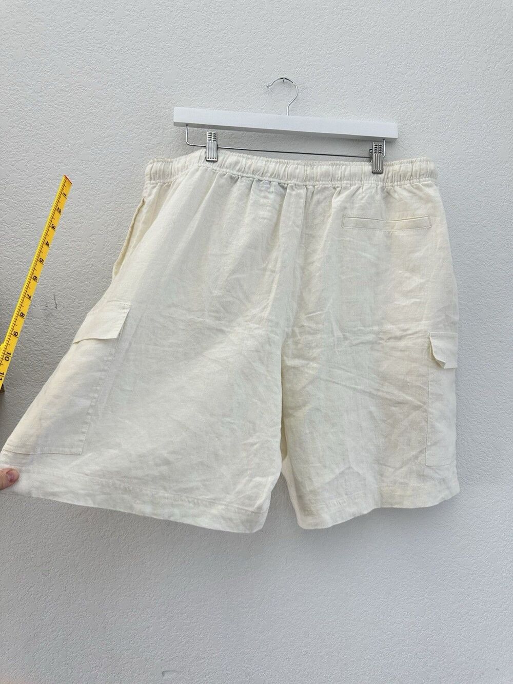 Grant Thomas 100% Linen Cargo Shorts Mens XXL Off White Cream Drawstring - Picture 7 of 9
